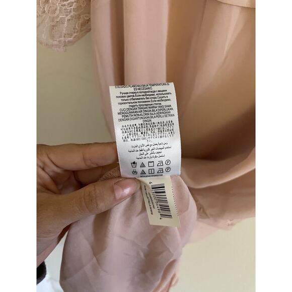 BCBGeneration Dress Women's Medium Pink Chiffon Tiered Lace Aline Rose Smoke - Picture 8 of 8